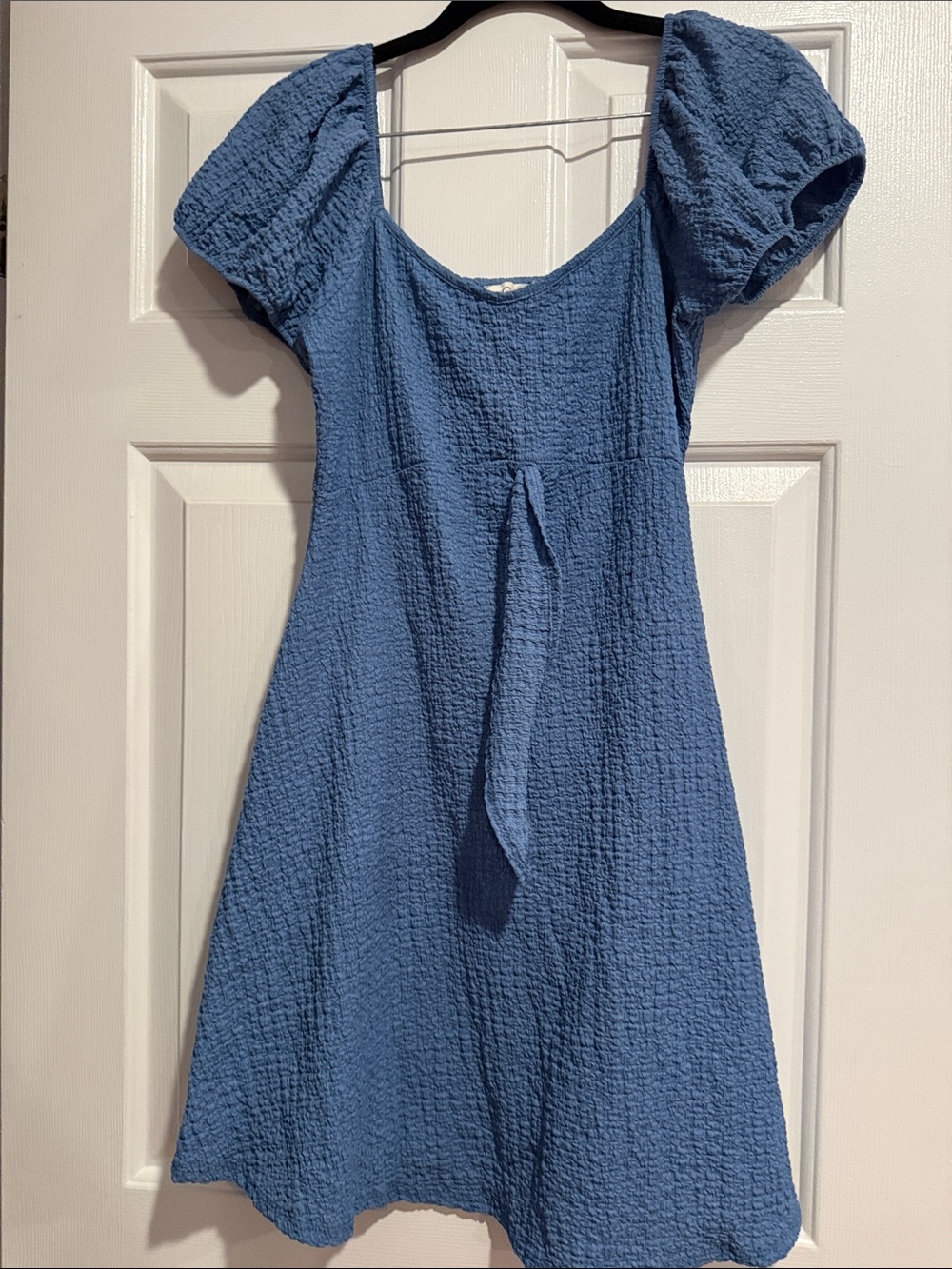 Jessica Simpson Blue Textured Puff-Sleeve Mini Dress